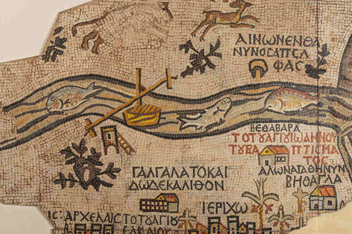 Bei diesem Mosaik handelt es sich um die älteste im Original erhaltene kartografische Darstellung des Heiligen Landes.