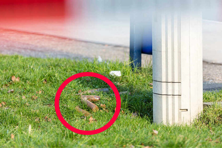 Die Stabgranaten lagen neben einem Mülleimer offen im Gras.