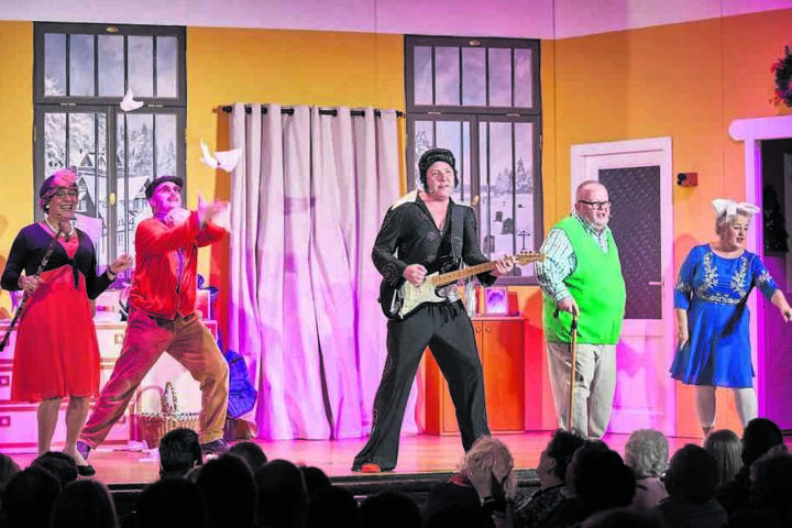 Mit Koteletten und Bart: Als schwuler Elvis rockt Thomas Böttcher neben Holger Blum und Gabi Köckritz (v.l.) über die Bühne.