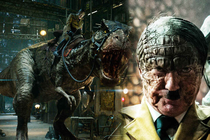Adolf Hitler (Udo Kier) auf seinem T-Rex "Blondie". (Bildmontage)