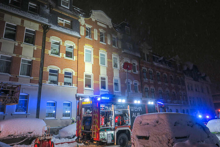 Die Feuerwehr Aue löschte den Wohnungsbrand in der Lindenstraße.