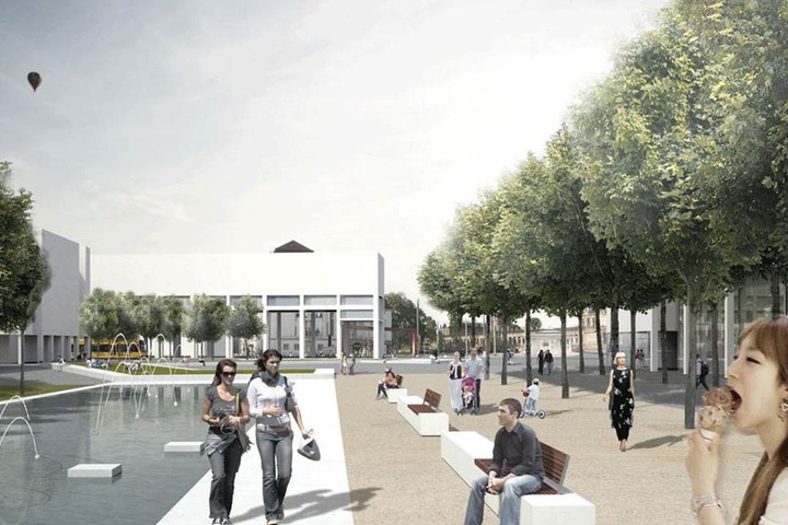 So sollte der Promenadenring entlang der Wallstraße aussehen. Der aktuelle Entwurf plant ohne Wasserflächen, welche die Stadt aber weiter will.