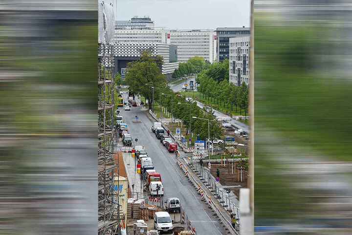Der westliche Promenadenring: Blick über die Linden-Allee (an Marienstraße) vor zum Dippoldiswalder Platz.