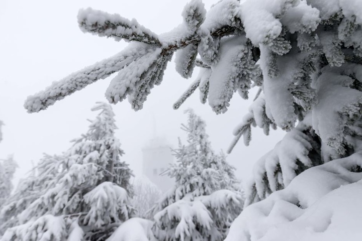 Viel Schnee auf dem Fichtelberg.