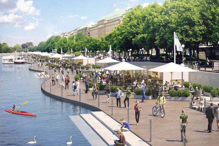 Auf den schwimmenden Pontons sollen Restaurants Platz finden.