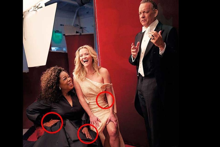 Operah Winfrey hat auf dem Making-Off-Foto gleich drei Hände.