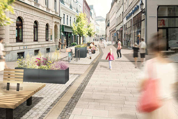 Pflanzkübel, Bänke und neuer Bodenbelag sollen die Einkaufsmeile heimelig machen.