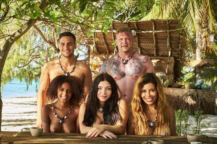 Die Kandidaten der ersten Folge: (vorne v.l.) Beabrice, Melody Haase, Patricia Blanco. hinten: Timur Ülker, Konrad (r.)