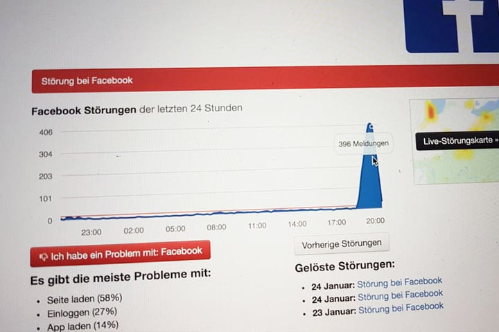 Gegen 20 Uhr meldeten hunderte Nutzer ein Problem.