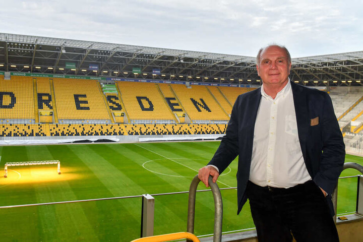 Hoeneß war am Donnerstag zu Gast im Rudolf-Harbig-Stadion in Dresden.