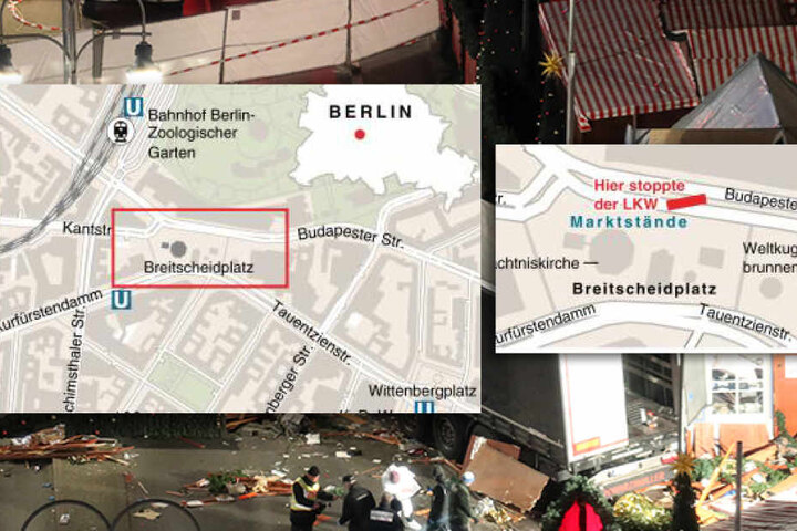 Die Karte zeigt, wo genau der Lkw in Berlin auf den Weihnachtsmarkt raste.