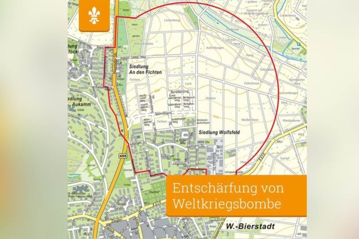 Die Grafik zeigt den Bereich, der für die Entschärfung der Bombe evakuiert wird.