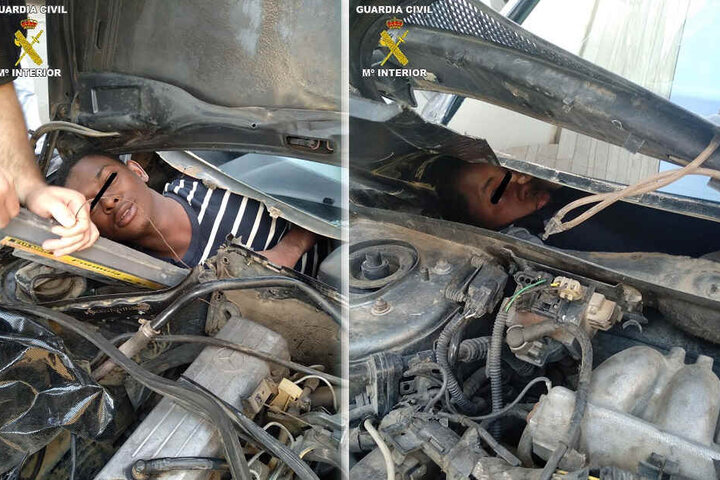Direkt neben dem Motorraum versteckte sich der Flüchtling.