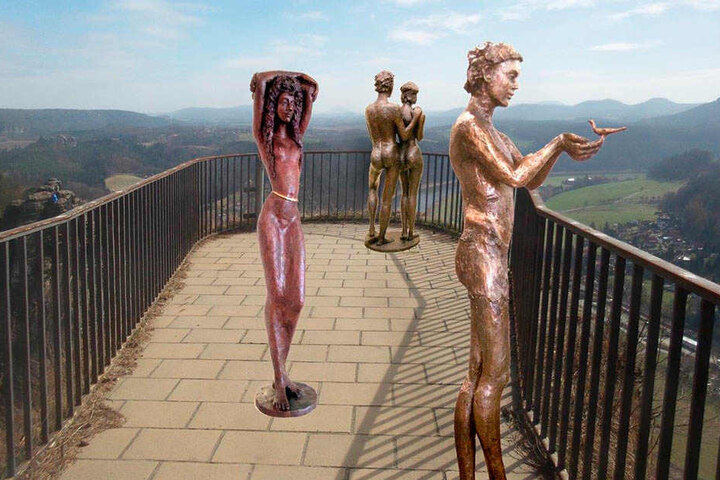 Nur der hier sichtbare Bereich der berühmten Basteiaussicht ist gesperrt. Die
Figuren sollen den verwaisten Teil „wiederbeleben“.