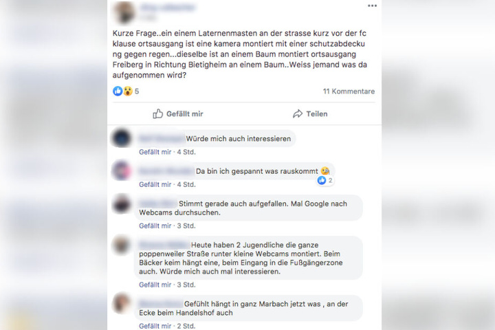 In der Facebook-Gruppe "Die Marbacher" waren die Kameras am Donnerstag Gesprächsthema. (Screenshot)