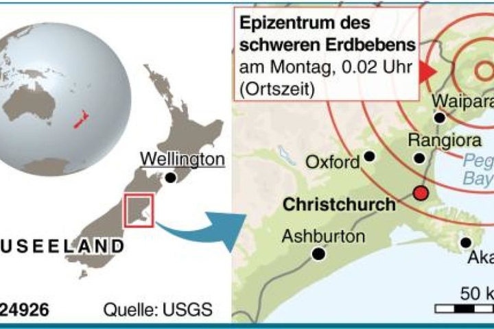 Überblick über die Erdbebenregion in Neuseeland.
