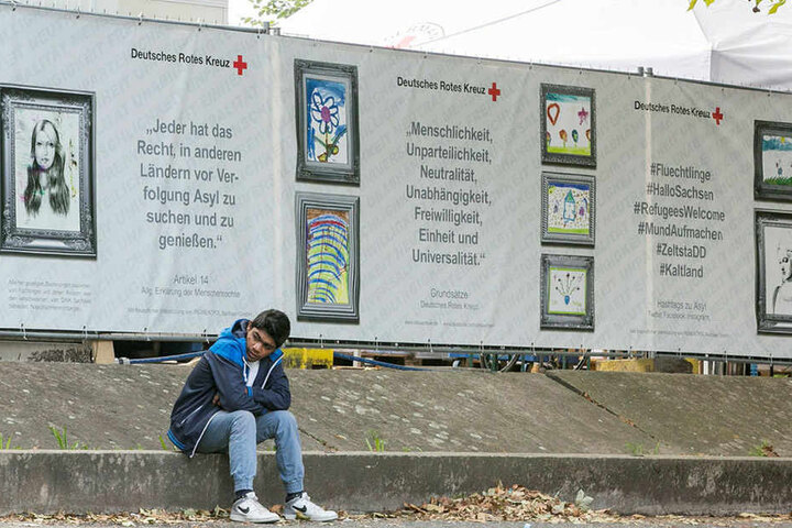 Auch solch ein Sichtschutz eines Dresdner DRK-Camps, das später beschädigt und beschmiert wurde, kommt ins Museum.