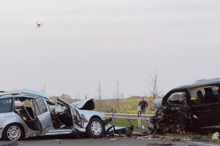Die Polizei setzte zur Unfalluntersuchung auch eine Drohne ein.