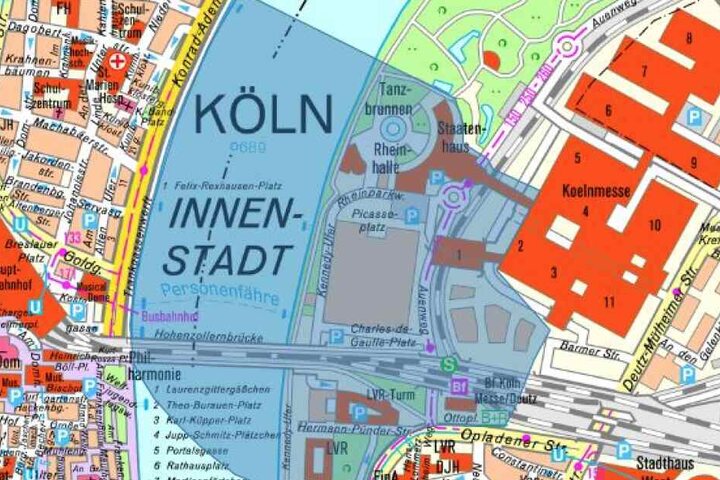 Die Karte zeigt den Evakuierungsradius um den Fundort am Rheinufer.