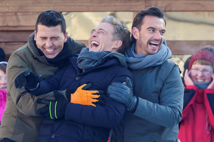 Die drei hatten gut lachen: Florian Silbereisen (36), Jan Smit (32) und Christof de Bolle (41) alias "Klubbb 3" drehten am Montag in Annaberg für den MDR.