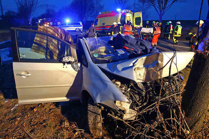 Der VW krachte so heftig gegen den Baum, dass dieser teilweise entwurzelt wurde.