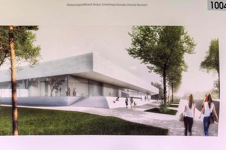 Klare Kante: Die neue Schwimmhalle in Bernsdorf verzichtet auf gestalterisches Schnickschnack.