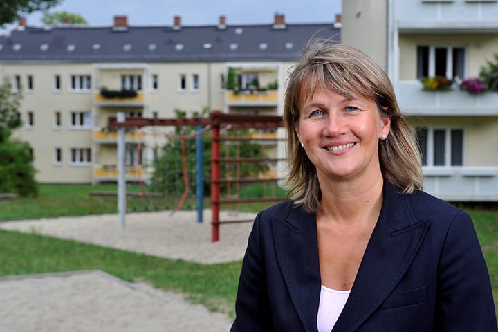 GGG-Chefin Simone Kalew (53) lässt die 25.000 Wohnungen des Unternehmens mit
Rauchwarnmeldern ausstatten.