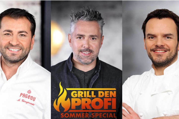 Diese drei Profi-Köche treten in den "Grill den Profi Sommer-Specials" gegen jeweils drei prominente Hobby-Griller an (l-r): Ali Güngörmüs, Roland Trettl und Steffen Henssler.