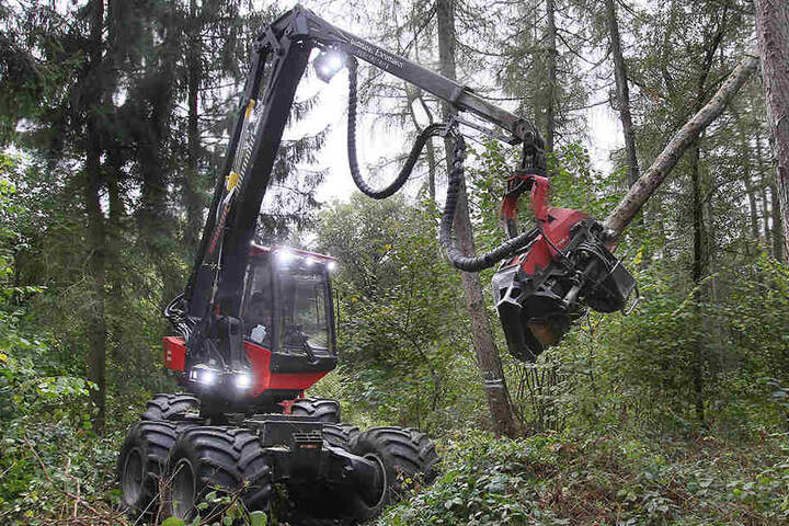 Der Harvester (Vollholzernter) ist ein schweres High-Tech-Gerät, mit dem im Wald gearbeitet wird.