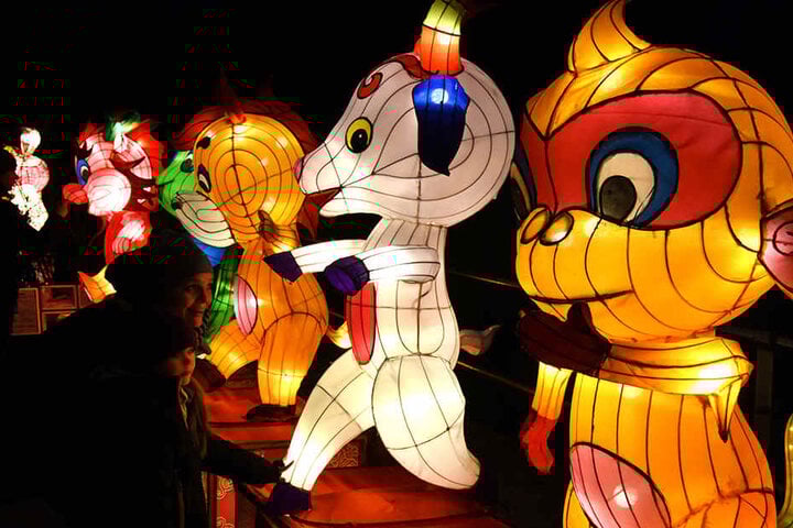 Rund 12.000 Lichter lassen die chinesische Laternenkunst am Abend erstrahlen.