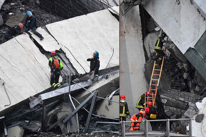 Nach dem Einsturz der Autobahnbrücke haben Rettungskräfte mindestens zwei Überlebende aus den Trümmern gezogen.
