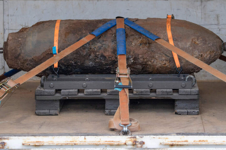 Das Foto zeigt die entschärfte 500 Kilogramm schwere amerikanische Fliegerbombe.