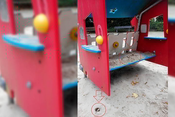 Auf einem der beiden Spielplätze wurden Scherben in Spielhäusern versteckt.