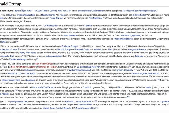 Bei Wikipedia wird er schon als 45. Präsident der Vereinigten Staaten geführt.