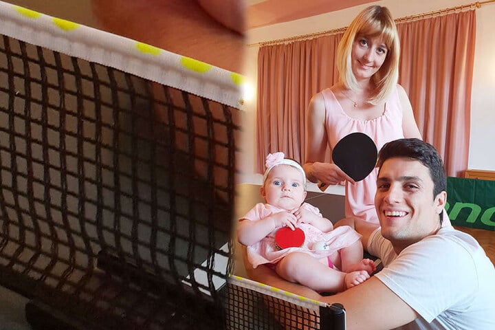 Während die Eltern strahlen, schaut Töchterchen Emilia, als käme ein Schmetterball geflogen. Wetten, dass sie das Spiel bald lieben lernt?