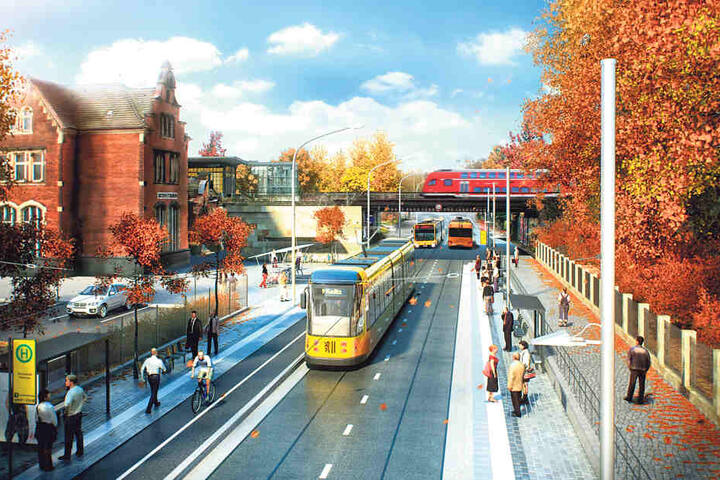 So stellen sich die DVB die Stadtbahn 2020 am Haltepunkt Strehlen vor. Ein
Baustopp durchkreuzt die Pläne allerdings.