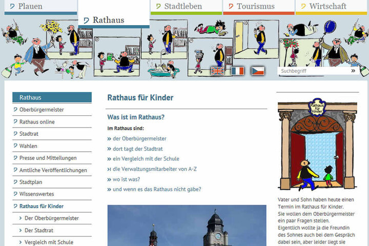 Kindgerecht wird auf der Webseite der Stadt Plauen das Rathaus erklärt.
