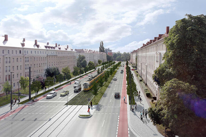 Die Straßenbahn-Strecke von Strehlen über die Nürnberger Straße (Grafik) nach Löbtau ist das momentan wichtigste Projekt der DVB.