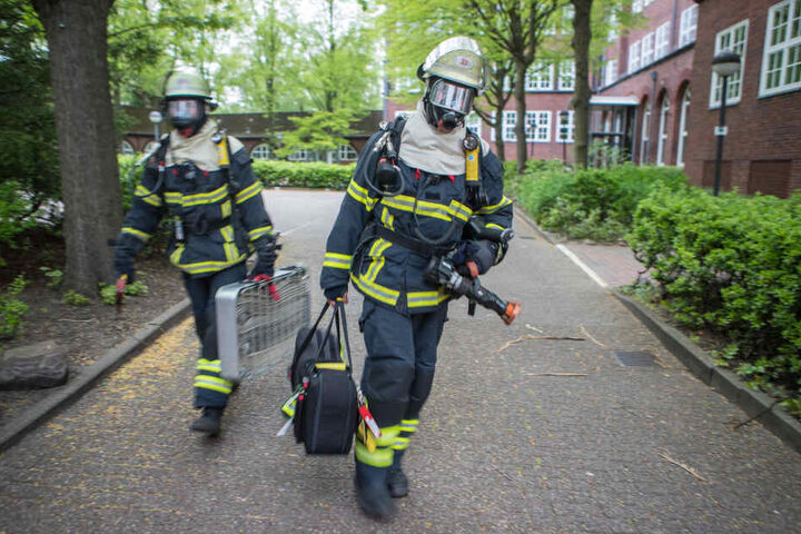 Spezialisten der Umweltwache kamen mit Atemschutzmasken aus dem Institut.