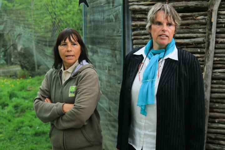 Tierpflegerin Sabine Fuß (li.) und Zoodirektorin Dr. Sabine Merz zeigten sich betrübt über den Tod der Löwin.