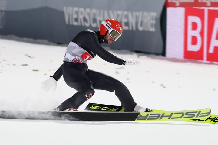 Markus Eisenbichler beim Springen der Vierschanzentournee in Bischofshofen (Österreich).