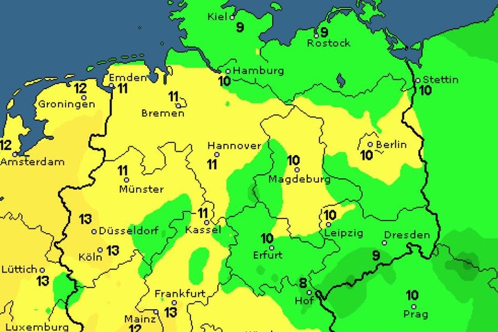 Die Höchsttemperaturen am Dienstag.