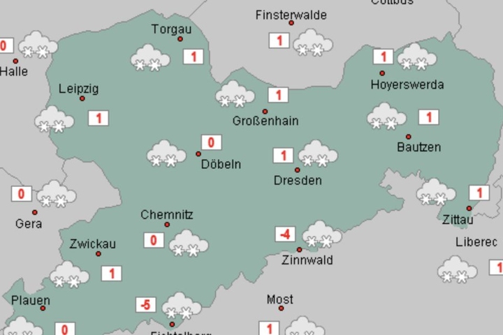 Die Aussichten für Mittwoch: Zur Wochenmitte wird in ganz Sachsen mit Schnee gerechnet.