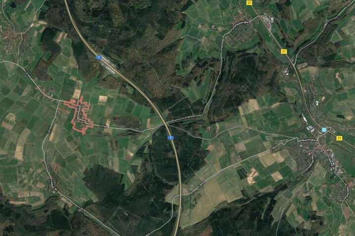 Großenmoor liegt westlich (rot markiert) von Burghaun.