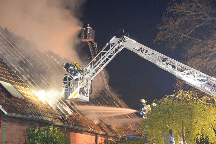 Mit zwei Drehleitern mussten sie das Feuer löschen.