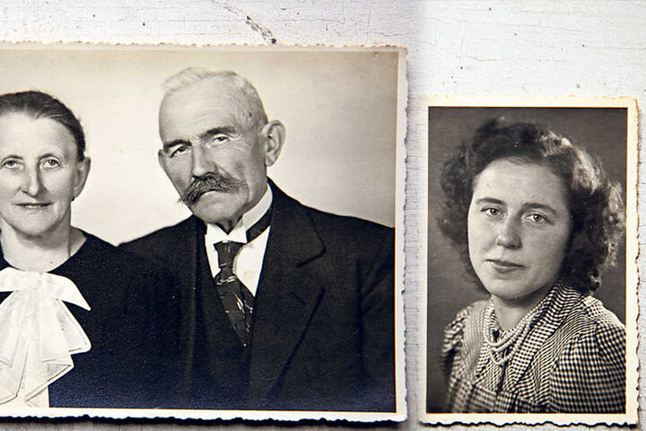 40 Jahre war Ernst Zickler
(im Foto mit Frau) Bürgermeister,
nach dem Krieg
kamen alle Waffen zu ihm. Charlotte Echterling (†100, re.) lebte
fast ein Jahrhundert auf dem Hof.