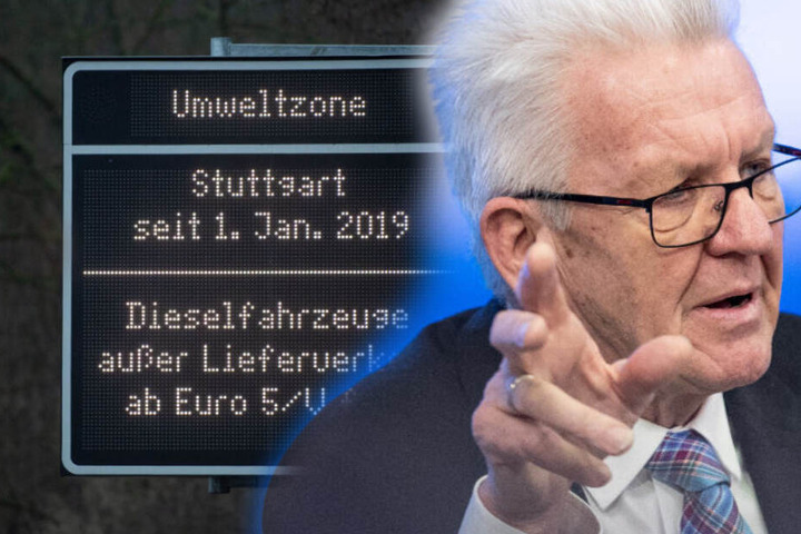 Seine Regierung hat das Diesel-Fahrverbot zu verantworten: Ministerpräsident Winfried Kretschmann (Grüne). (Fotomontage)