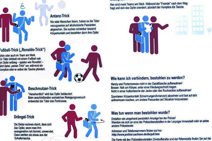 Der Flyer beschreibt mit anschaulichen Grafiken die Tricks der Antänzer.