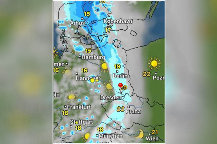 Wie man auf der Karte von WetterOnline sehen kann, zieht am Freitag von Westen her ein Unwetter auf.