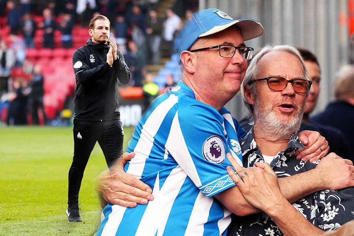 Trainer Jan Siewert (l.) konnte Huddersfield Town nicht mehr vor dem Premier-League-Abstieg retten. Die Fans waren dementsprechend traurig. (Bildmontage)